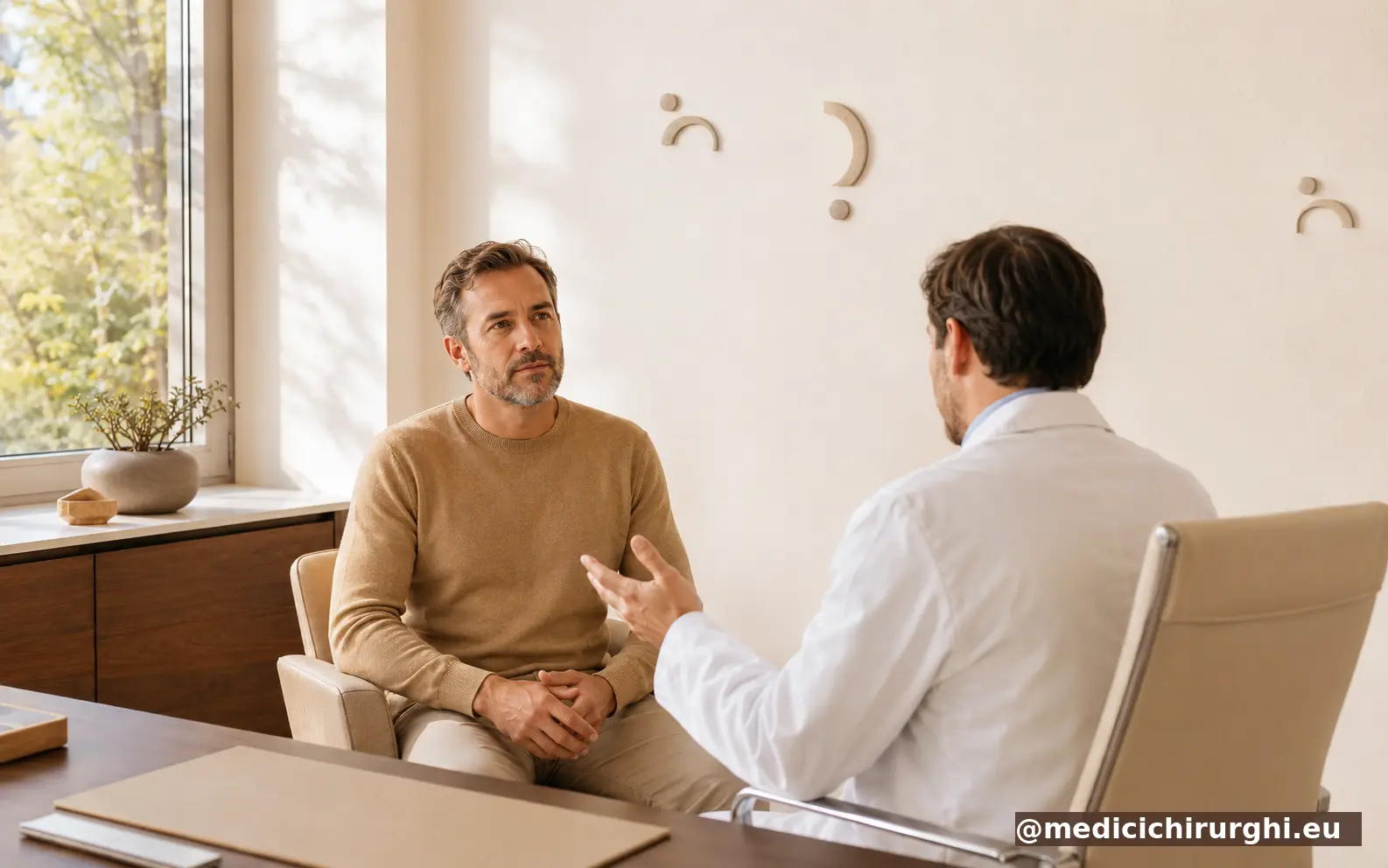 Dialogo tra medico e paziente durante un colloquio dedicato a domande e chiarimenti